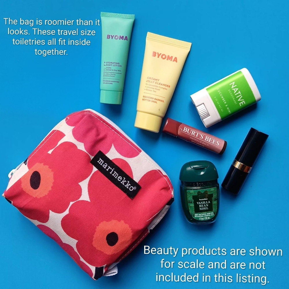 NWOT Marimekko Red "Unikko" Floral Print Mini Cosmetic Toiletry Bag Pouch - Picture 2 of 5